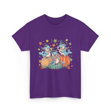 Thanksgiving Manatee Pumpkins Fall T-Shirt - Purple