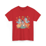 Thanksgiving Manatee Pumpkins Fall T-Shirt - Red