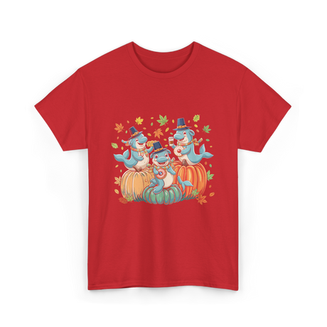 Thanksgiving Manatee Pumpkins Fall T-Shirt - Red