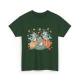 Thanksgiving Manatee Pumpkins Fall T-Shirt - Forest Green