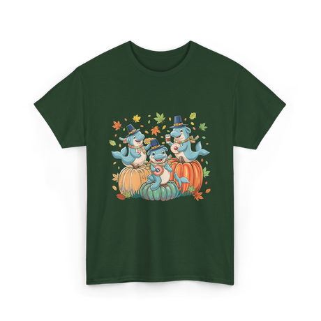 Thanksgiving Manatee Pumpkins Fall T-Shirt - Forest Green