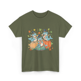 Thanksgiving Manatee Pumpkins Fall T-Shirt - Military Green