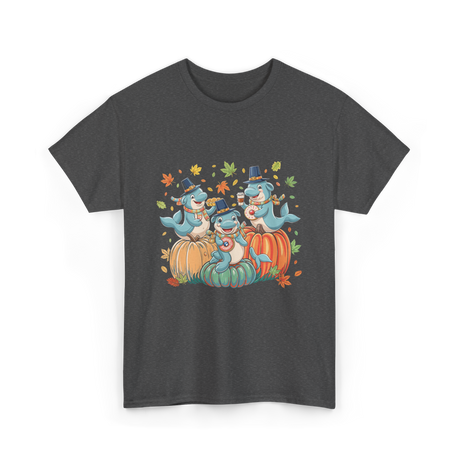 Thanksgiving Manatee Pumpkins Fall T-Shirt - Dark Heather