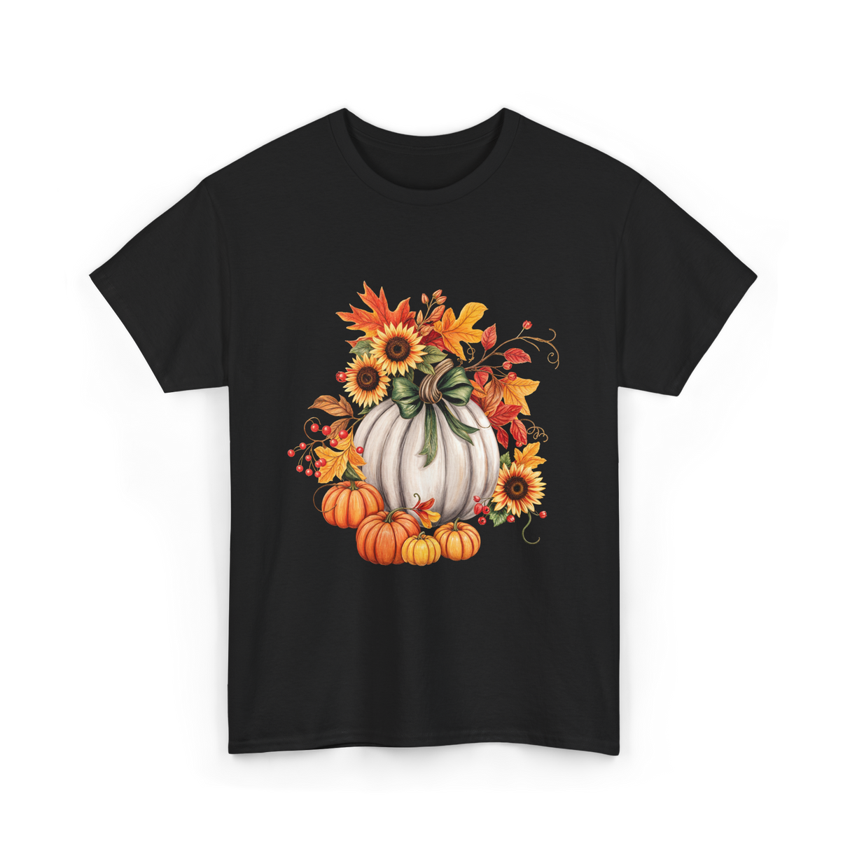 Thanksgiving Pumpkin Sunflower Autumn T-Shirt - Black