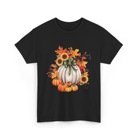 Thanksgiving Pumpkin Sunflower Autumn T-Shirt - Black