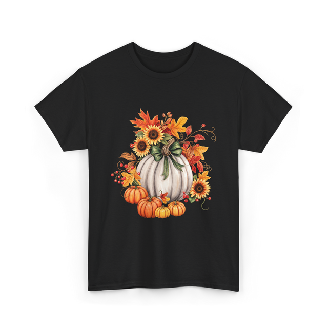 Thanksgiving Pumpkin Sunflower Autumn T-Shirt - Black