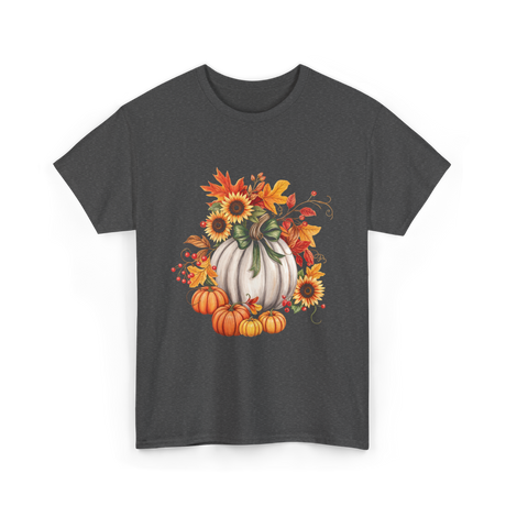 Thanksgiving Pumpkin Sunflower Autumn T-Shirt - Dark Heather