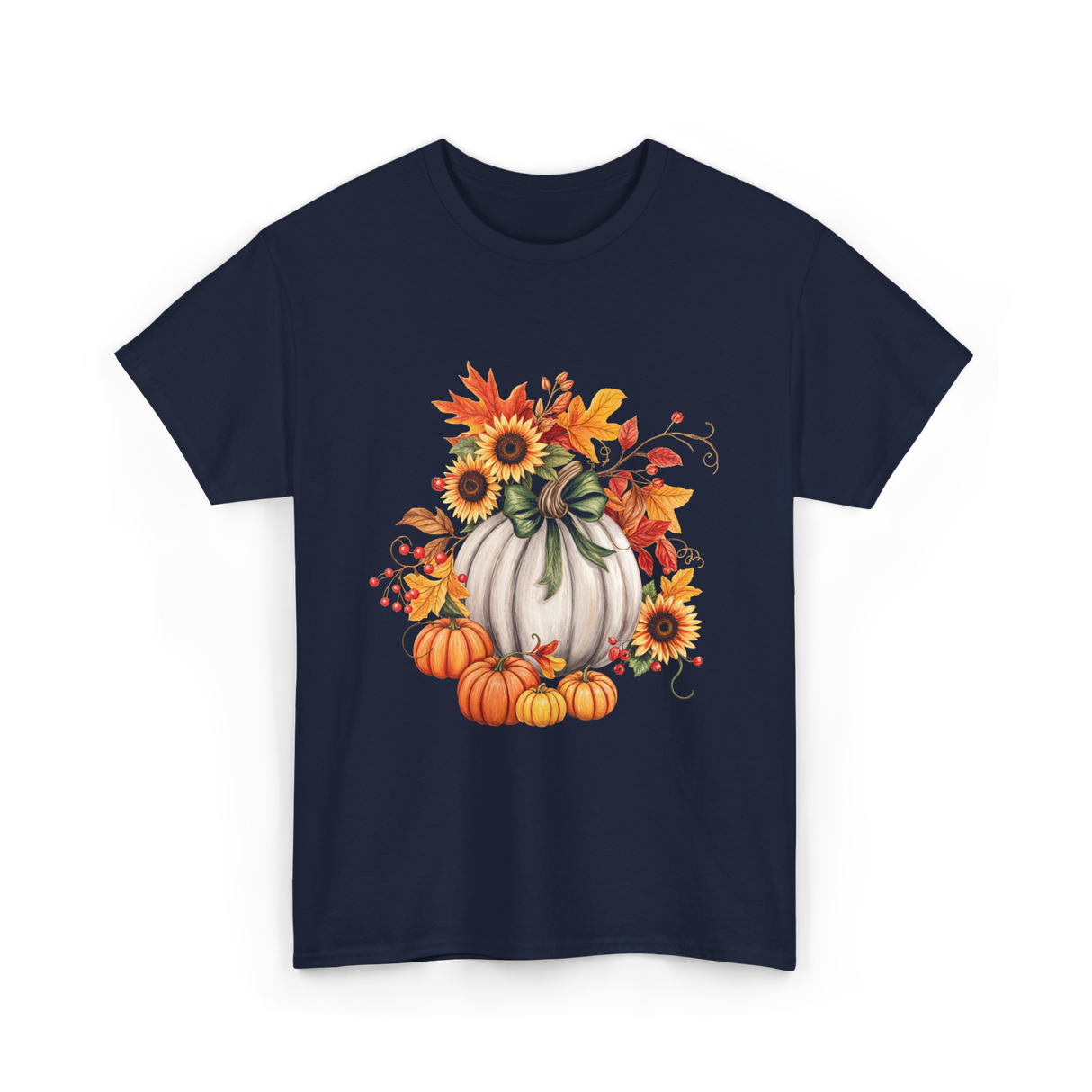 Thanksgiving Pumpkin Sunflower Autumn T-Shirt - Navy