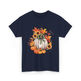 Thanksgiving Pumpkin Sunflower Autumn T-Shirt - Navy