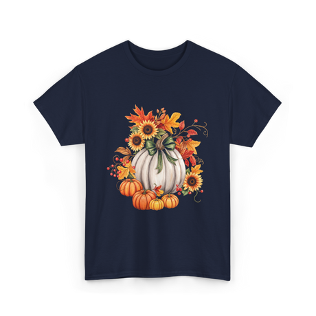 Thanksgiving Pumpkin Sunflower Autumn T-Shirt - Navy