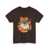 Thanksgiving Pumpkin Sunflower Autumn T-Shirt - Dark Chocolate