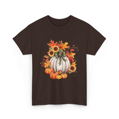 Thanksgiving Pumpkin Sunflower Autumn T-Shirt - Dark Chocolate