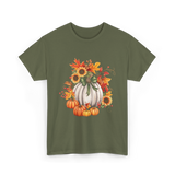 Thanksgiving Pumpkin Sunflower Autumn T-Shirt - Military Green