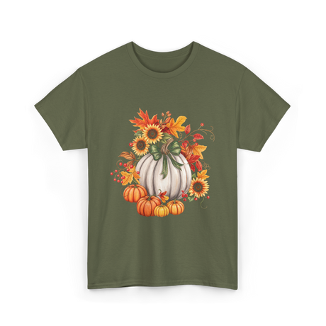 Thanksgiving Pumpkin Sunflower Autumn T-Shirt - Military Green