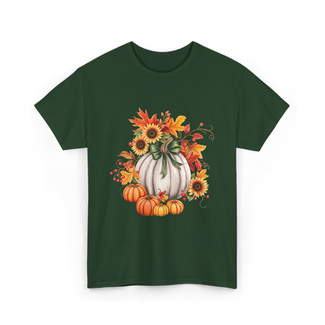 Thanksgiving Pumpkin Sunflower Autumn T-Shirt - Forest Green