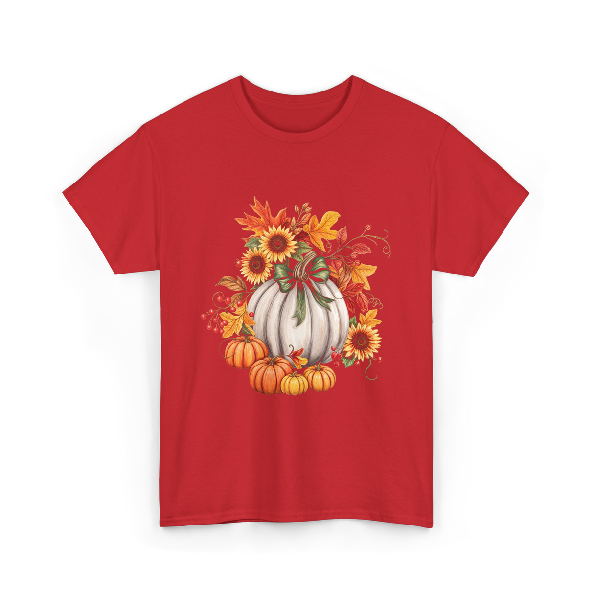 Thanksgiving Pumpkin Sunflower Autumn T-Shirt - Red