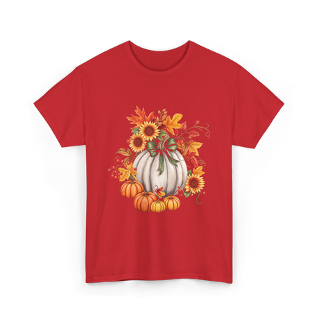 Thanksgiving Pumpkin Sunflower Autumn T-Shirt - Red