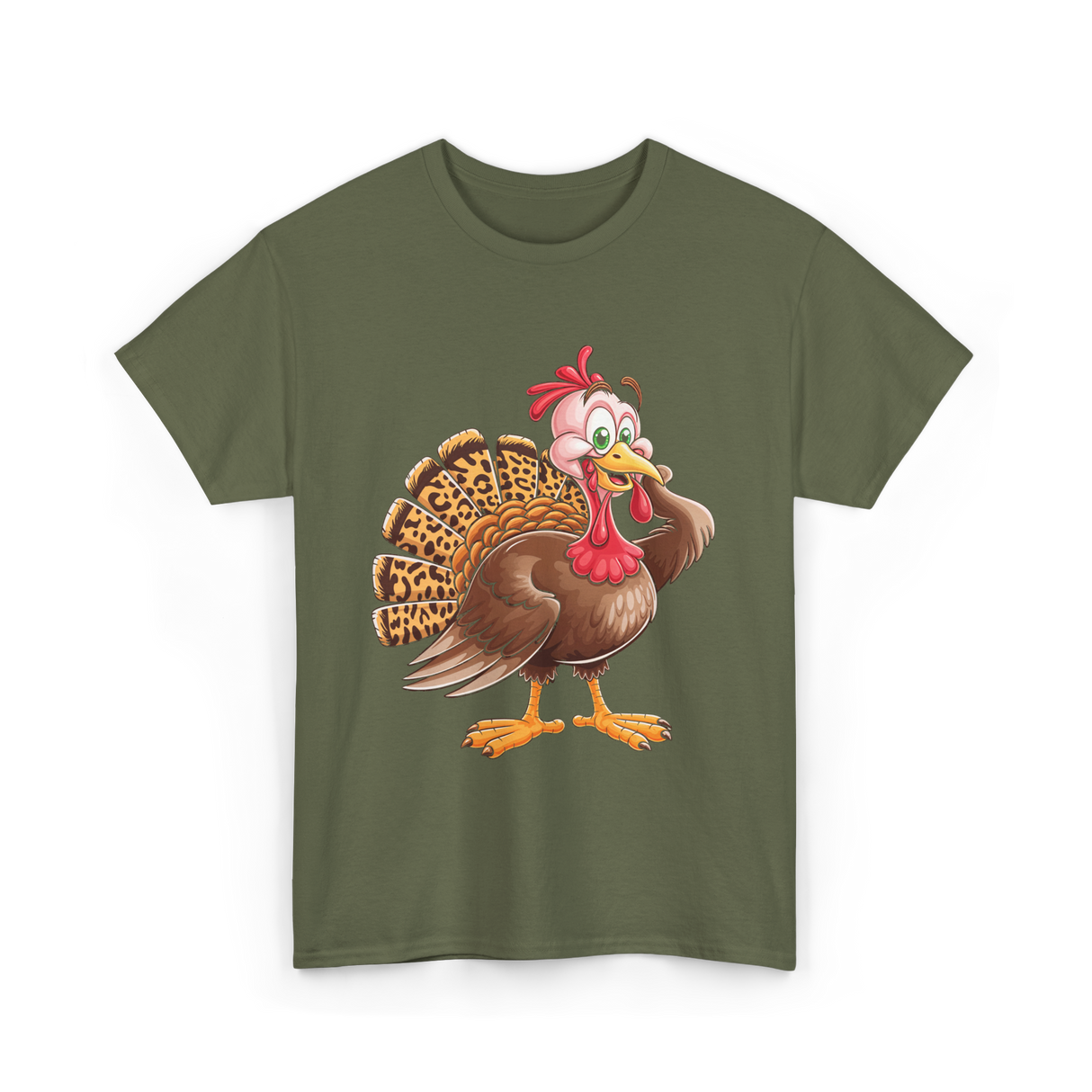 Thanksgiving Turkey Animal Autumn T-Shirt - Military Green