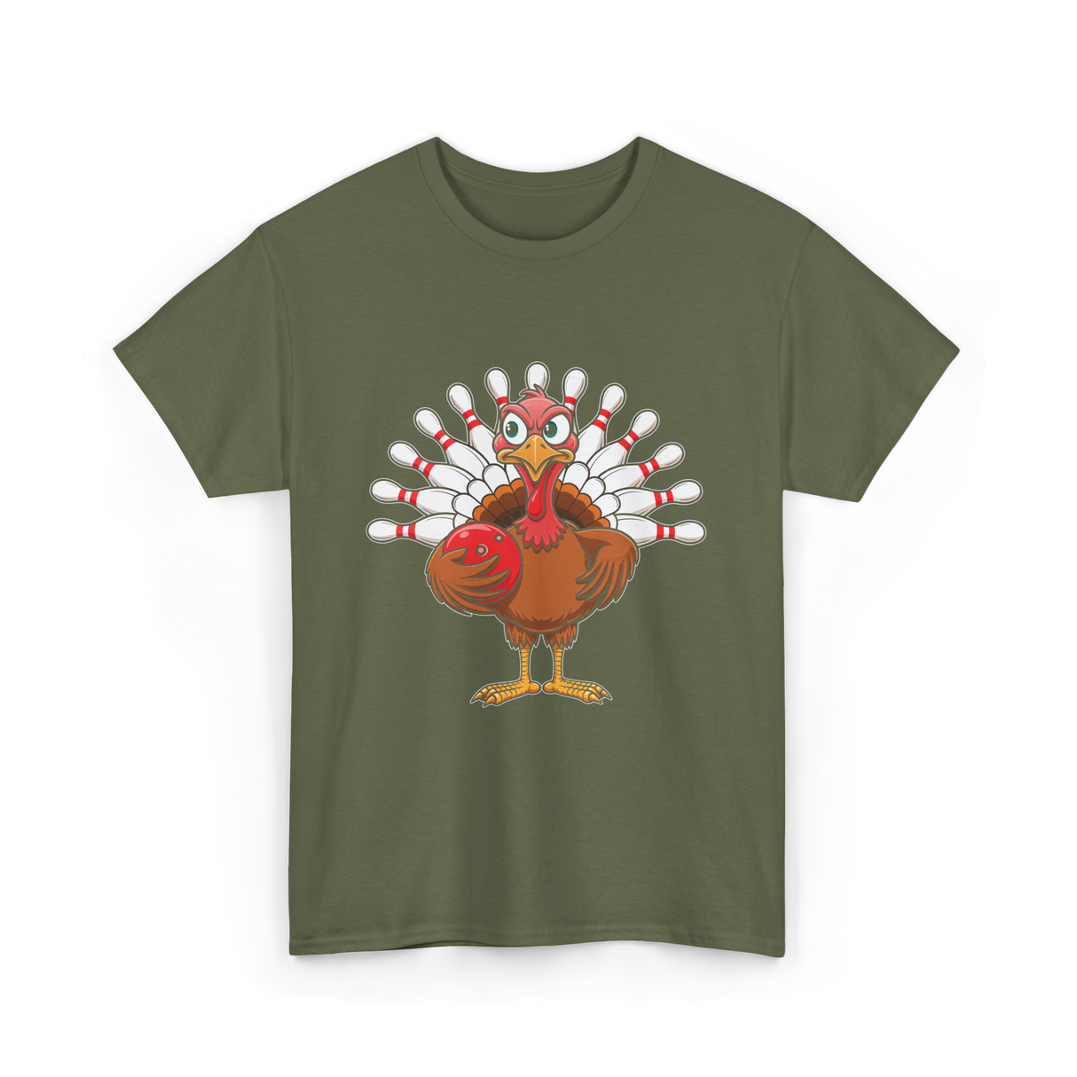 Thanksgiving Turkey Bowling Turkey T-Shirt - Military Green