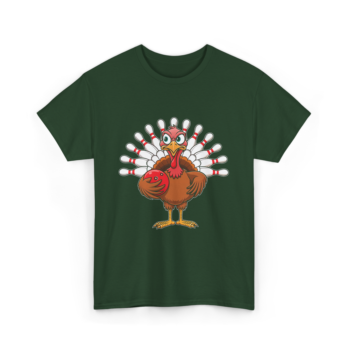 Thanksgiving Turkey Bowling Turkey T-Shirt - Forest Green