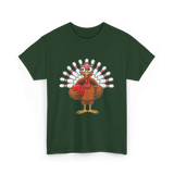 Thanksgiving Turkey Bowling Turkey T-Shirt - Forest Green