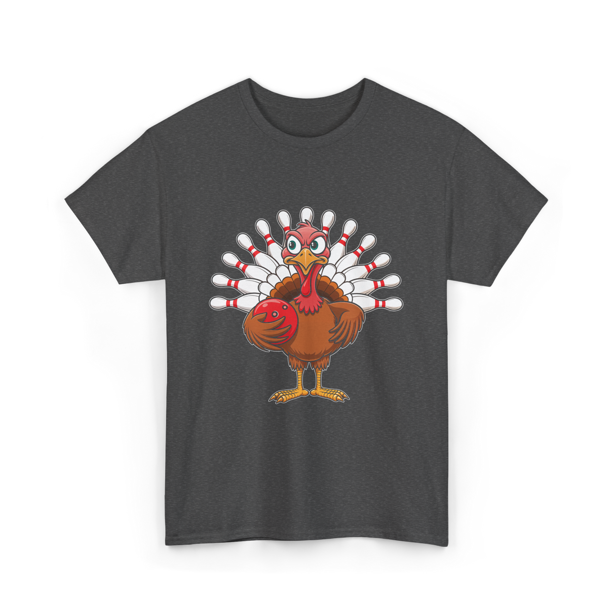 Thanksgiving Turkey Bowling Turkey T-Shirt - Dark Heather