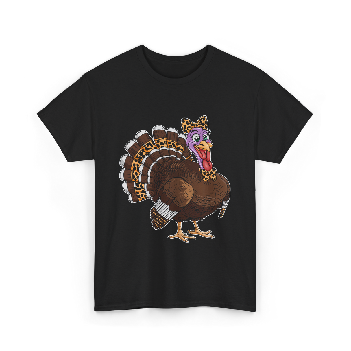 Thanksgiving Turkey Leopard Print Autumn T-Shirt - Black