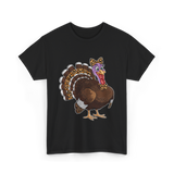 Thanksgiving Turkey Leopard Print Autumn T-Shirt - Black