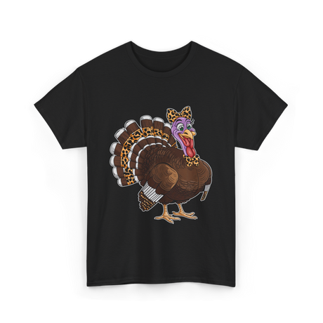 Thanksgiving Turkey Leopard Print Autumn T-Shirt - Black