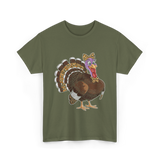 Thanksgiving Turkey Leopard Print Autumn T-Shirt - Military Green