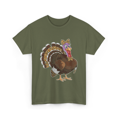 Thanksgiving Turkey Leopard Print Autumn T-Shirt - Military Green