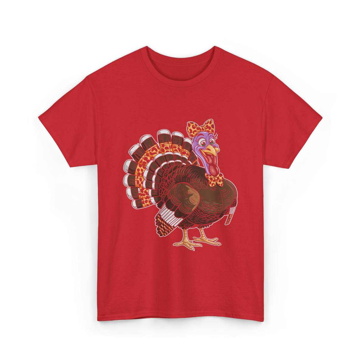 Thanksgiving Turkey Leopard Print Autumn T-Shirt - Red