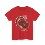 Thanksgiving Turkey Leopard Print Autumn T-Shirt - Red