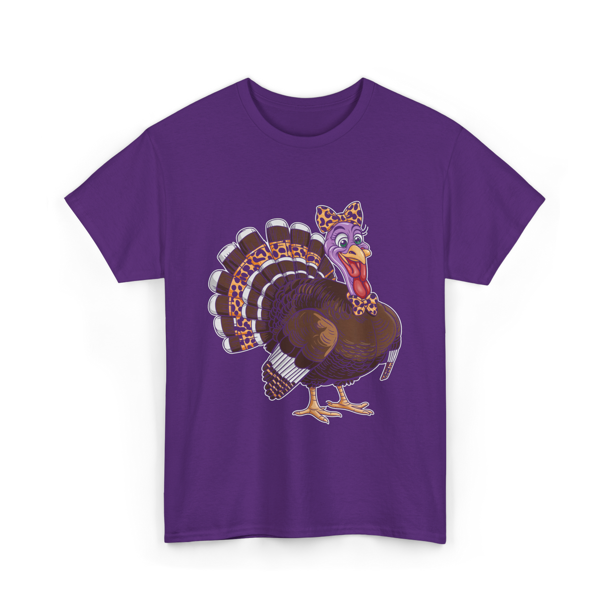 Thanksgiving Turkey Leopard Print Autumn T-Shirt - Purple