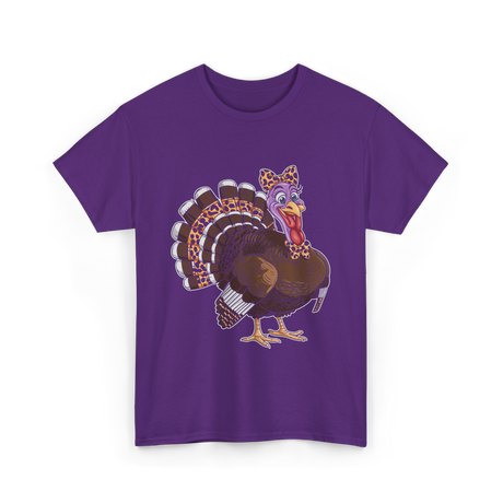 Thanksgiving Turkey Leopard Print Autumn T-Shirt - Purple