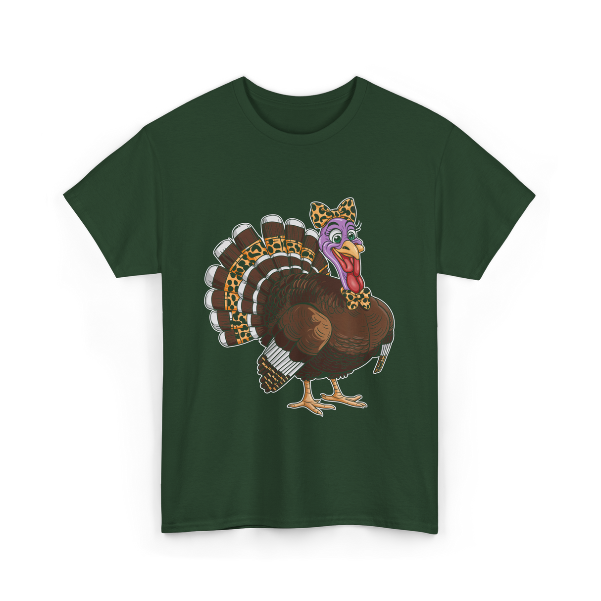 Thanksgiving Turkey Leopard Print Autumn T-Shirt - Forest Green