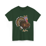 Thanksgiving Turkey Leopard Print Autumn T-Shirt - Forest Green