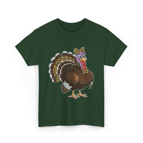 Thanksgiving Turkey Leopard Print Autumn T-Shirt - Forest Green