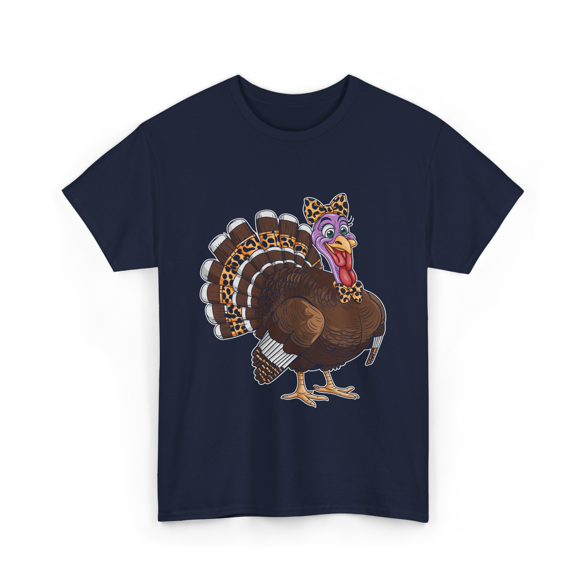 Thanksgiving Turkey Leopard Print Autumn T-Shirt - Navy