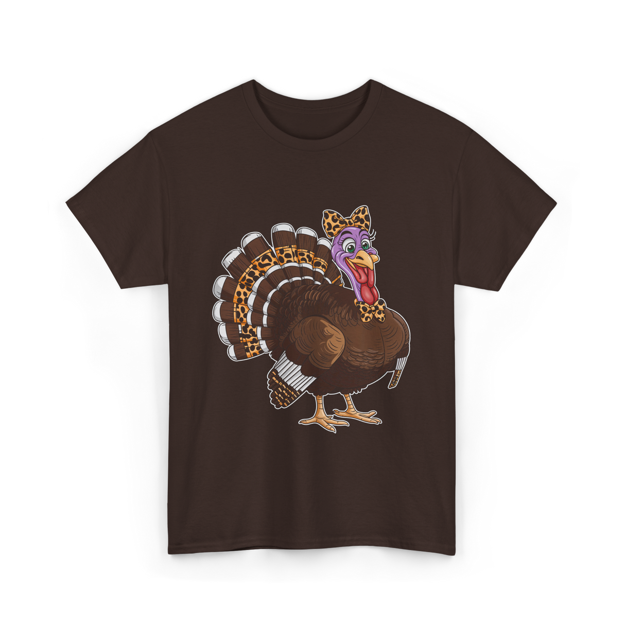 Thanksgiving Turkey Leopard Print Autumn T-Shirt - Dark Chocolate