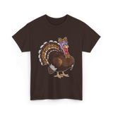 Thanksgiving Turkey Leopard Print Autumn T-Shirt - Dark Chocolate