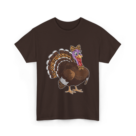 Thanksgiving Turkey Leopard Print Autumn T-Shirt - Dark Chocolate