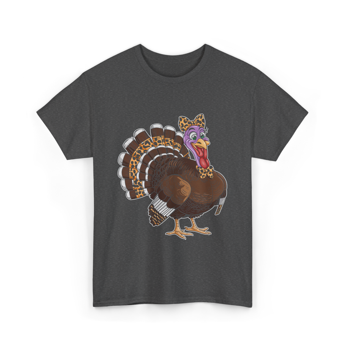 Thanksgiving Turkey Leopard Print Autumn T-Shirt - Dark Heather