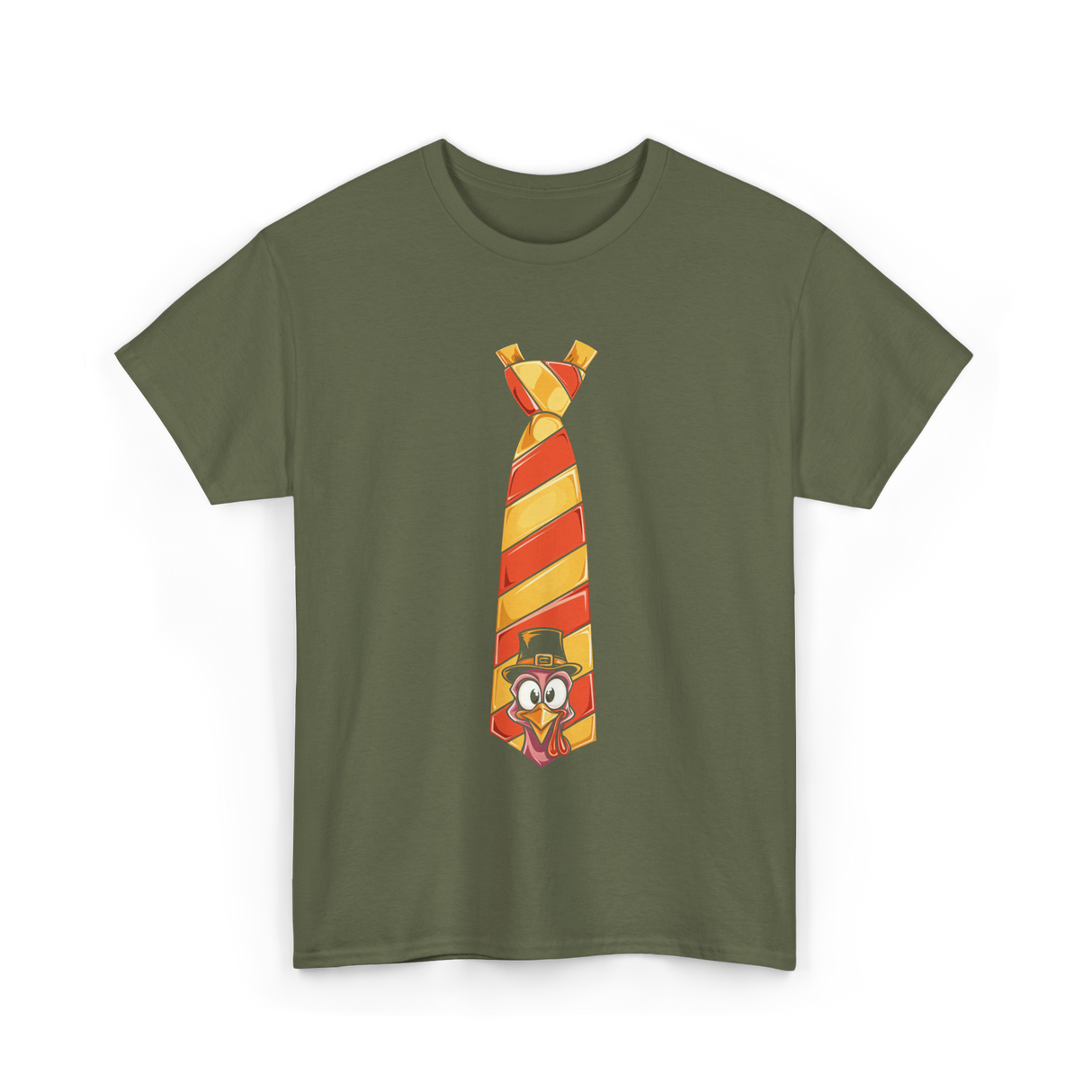 Thanksgiving Turkey Tie Thanksgiving T-Shirt - Military Green