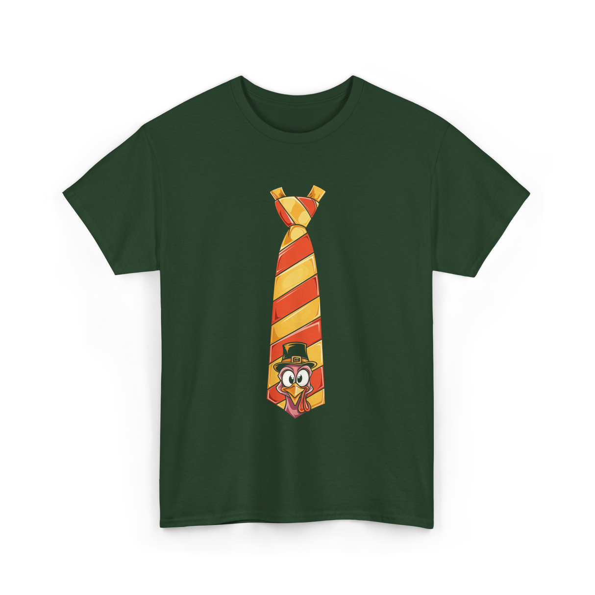 Thanksgiving Turkey Tie Thanksgiving T-Shirt - Forest Green