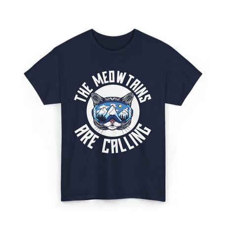 The Meowtains Are Calling Cat Skiers T-Shirt - Navy