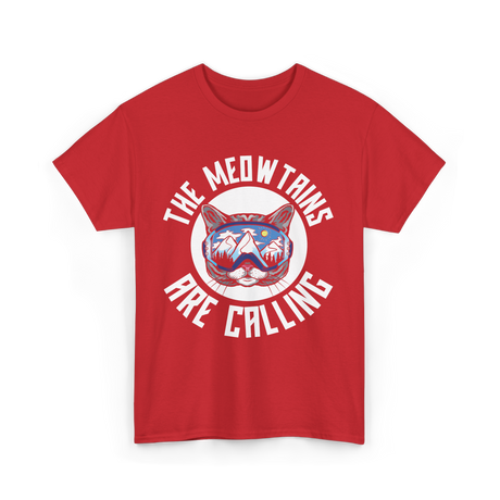 The Meowtains Are Calling Cat Skiers T-Shirt - Red