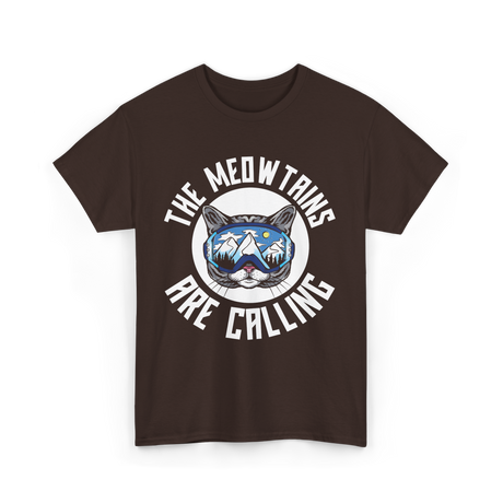 The Meowtains Are Calling Cat Skiers T-Shirt - Dark Chocolate