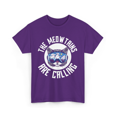 The Meowtains Are Calling Cat Skiers T-Shirt - Purple