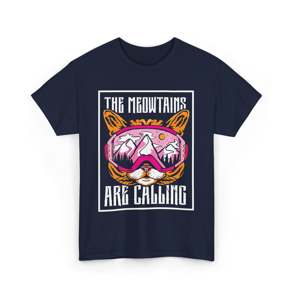 The Meowtains Are Calling Cat Skiing T-Shirt - Navy